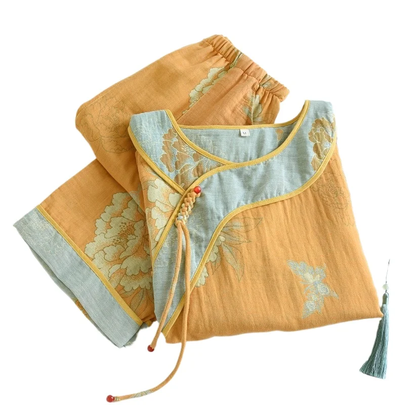 National Style Yarn-dyed Pure Cotton Pajamas Double-layer Gauze Jacquard Long-sleeved Loungewear Can Be Worn Outside 2026 Autumn
National Style Yarn-dyed Pure Cotton Pajamas Double-layer Gauze Jacquard Long-sleeved Loungewear Can Be Worn Outside 2026 Autumn