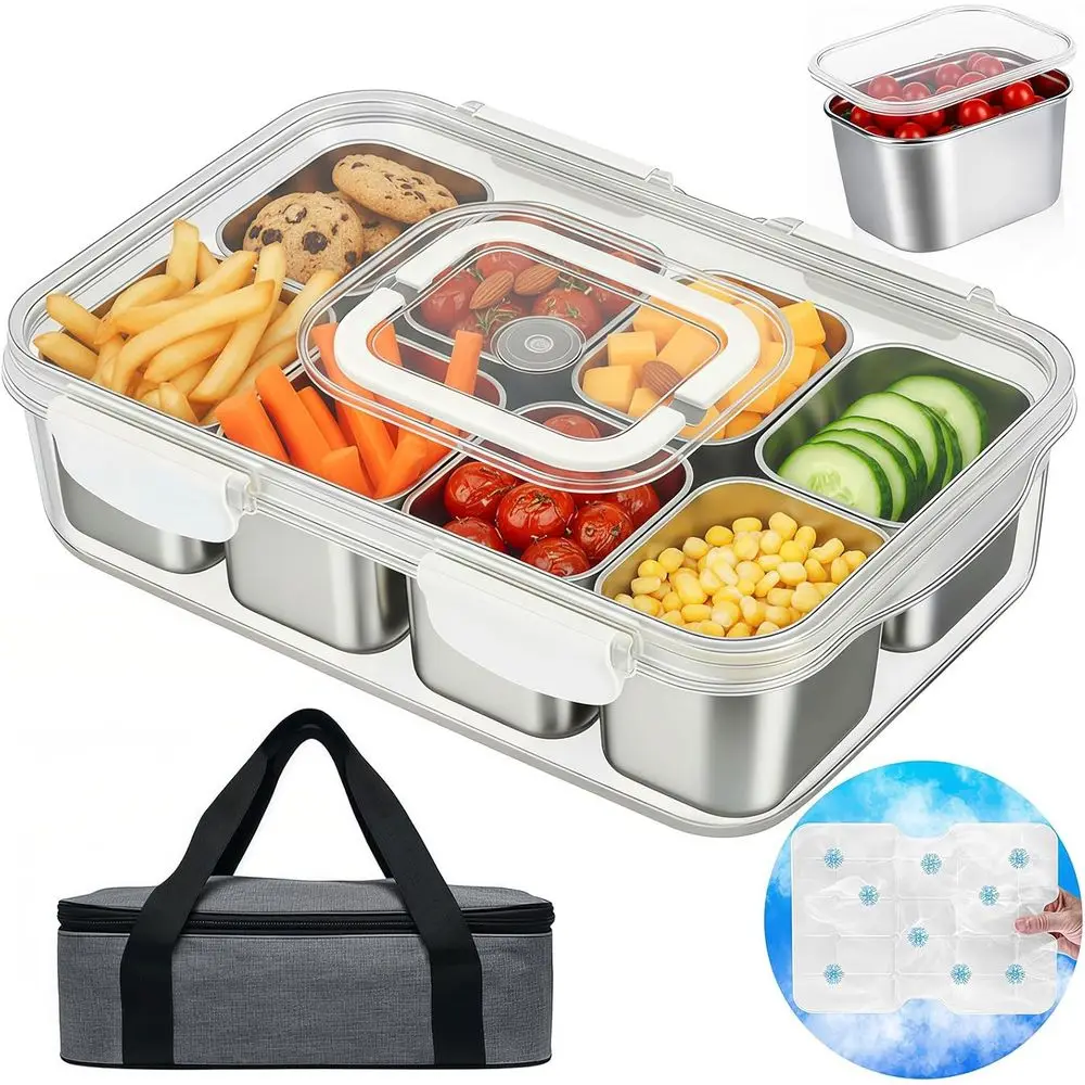 Portable Stainless Steel Snack Box with 8 Compartments, Insulated Bag for Beach, Picnic, or Road Trip
Portable Stainless Steel Snack Box with 8 Compartments, Insulated Bag for Beach, Picnic, or Road Trip