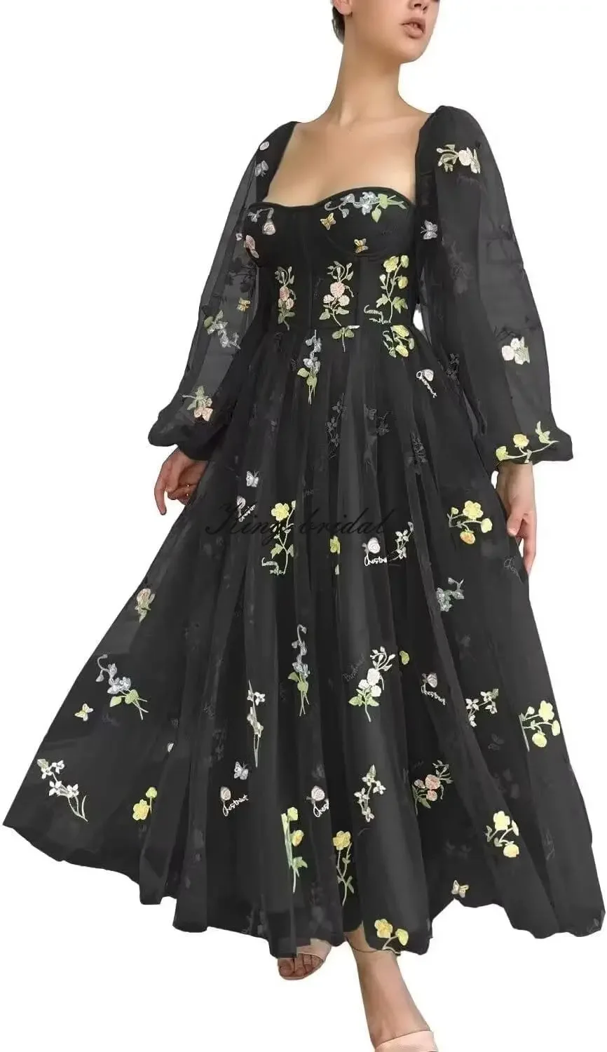 Custom Made Tea Length A Line Fairy Formal Evening Party Gown Dress Women's Long Sleeve Flower Embroidery Tulle Prom Dresses
Custom Made Tea Length A Line Fairy Formal Evening Party Gown Dress Women's Long Sleeve Flower Embroidery Tulle Prom Dresses