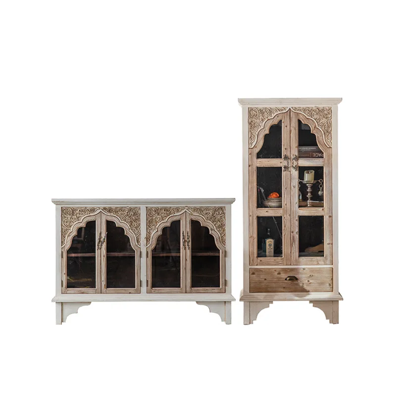 Solid wood glass double door bookcase with door display retro entrance living room dining side cabinet French storage
Solid wood glass double door bookcase with door display retro entrance living room dining side cabinet French storage