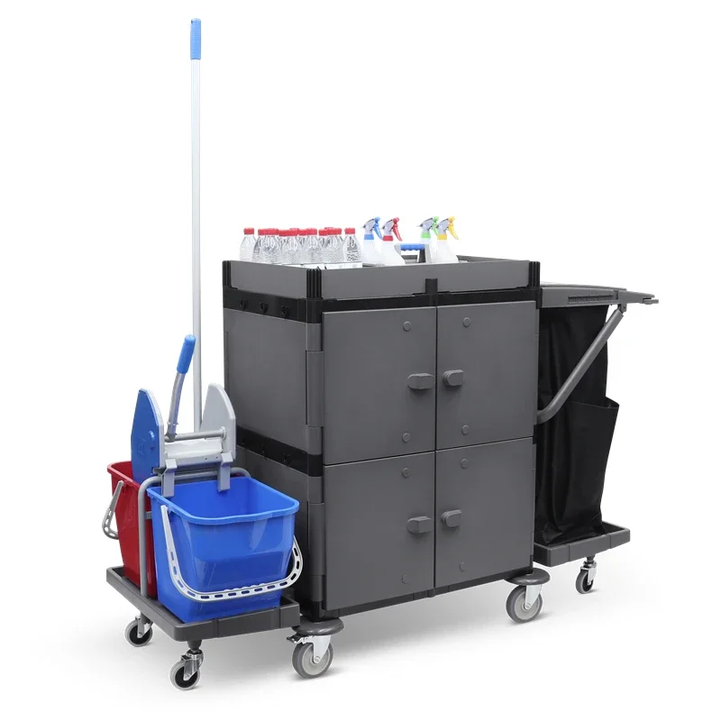 Housekeeping room attendant cart supplies double bucket housekeeping service mopping trolley with mop wringer
Housekeeping room attendant cart supplies double bucket housekeeping service mopping trolley with mop wringer