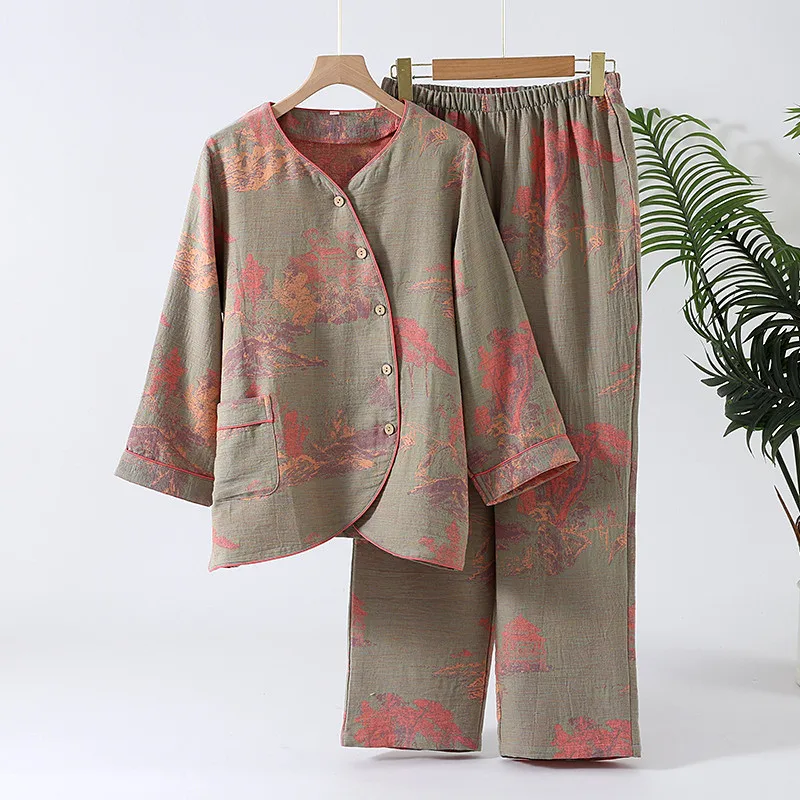 Nightwear For Women 100% Cotton Autumn Winter Pajamas Set Vintage Buttons Knit Sleepwear Ladies Home Clothing Casual Pyjamas
Nightwear For Women 100% Cotton Autumn Winter Pajamas Set Vintage Buttons Knit Sleepwear Ladies Home Clothing Casual Pyjamas