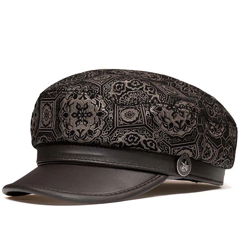 European/American Winter Men/Women Genuine Leather Navy Hats Unisex Print Streetwear Fitted Black Caps with Belt Militar
European/American Winter Men/Women Genuine Leather Navy Hats Unisex Print Streetwear Fitted Black Caps with Belt Militar