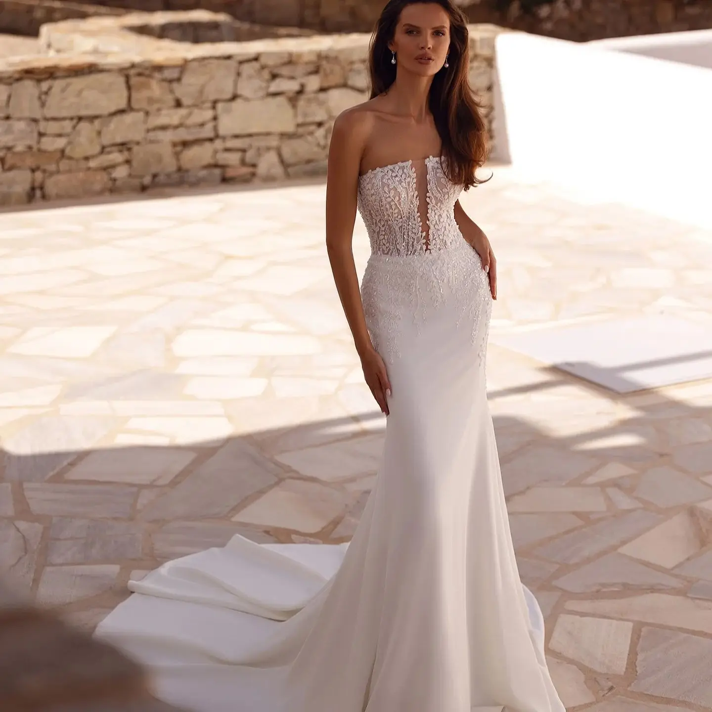 Mermaid Wedding Dresses Women Strapless Bridal Gowns Lace Appliques Party Dress Customized Boho Robe De Soirée
Mermaid Wedding Dresses Women Strapless Bridal Gowns Lace Appliques Party Dress Customized Boho Robe De Soirée