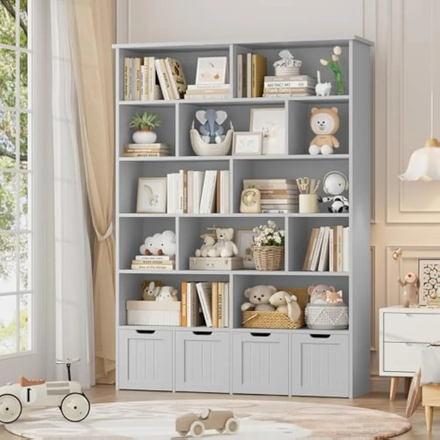 FINETONES 6 Tier Toy Storage Organizer, 69" Tall Kids Bookshelf with 4 Movable Drawers and 12 Storage Cubbies, Toy Organizers a
FINETONES 6 Tier Toy Storage Organizer, 69" Tall Kids Bookshelf with 4 Movable Drawers and 12 Storage Cubbies, Toy Organizers a