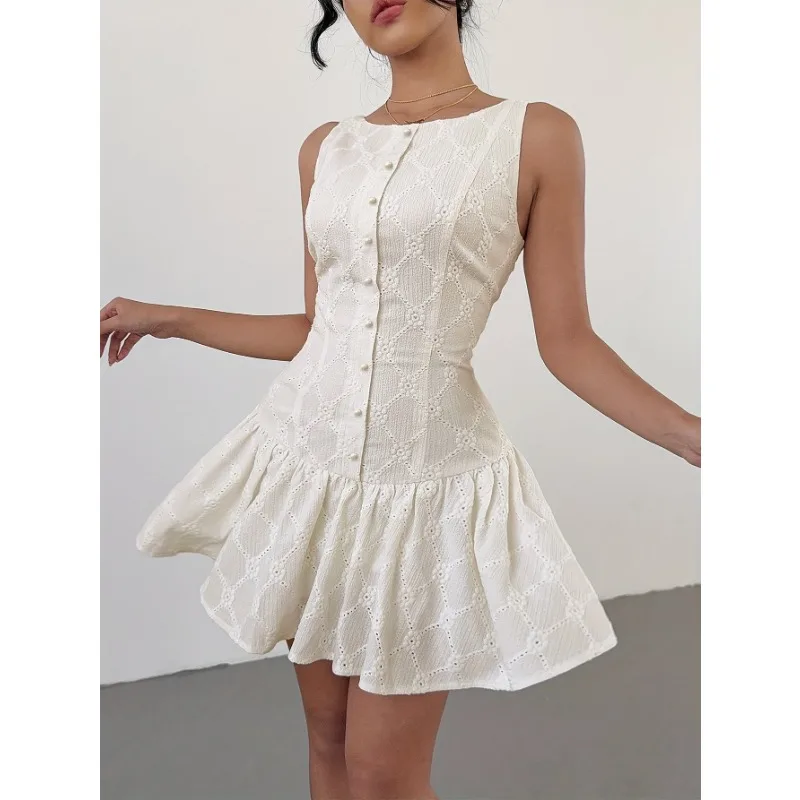 Elegant Women Summer French Chic Mini Dresses White Round-neck Backless Women Sleeveless Sexy Cotton Ladies Party Dress Vestidos
Elegant Women Summer French Chic Mini Dresses White Round-neck Backless Women Sleeveless Sexy Cotton Ladies Party Dress Vestidos