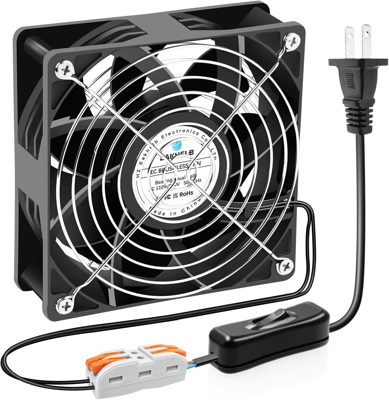 120mm 120x120x38mm EC Industrial Cooling Fan, Dual Ball Bearing, AC 110-240V with ON/Off Switch Cable for DIY Exhaust
120mm 120x120x38mm EC Industrial Cooling Fan, Dual Ball Bearing, AC 110-240V with ON/Off Switch Cable for DIY Exhaust