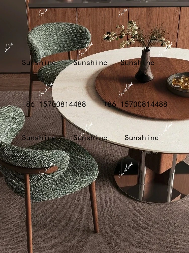 TS French retro solid wood round table with turntable home modern simple travertine rock slab round dining table
TS French retro solid wood round table with turntable home modern simple travertine rock slab round dining table