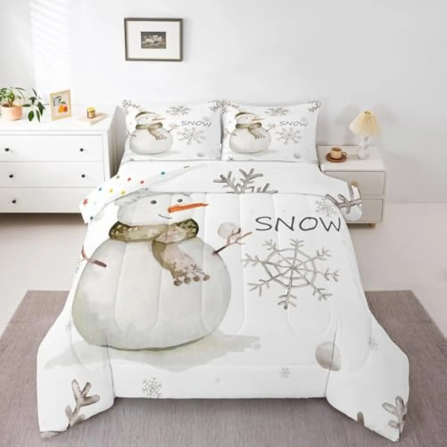 Cute Snowman Bedding Set Queen Size Snowflake Printed Comforter Set Kawaii Winter Snow Bedding Comforters & Sets Winter Season
Cute Snowman Bedding Set Queen Size Snowflake Printed Comforter Set Kawaii Winter Snow Bedding Comforters & Sets Winter Season