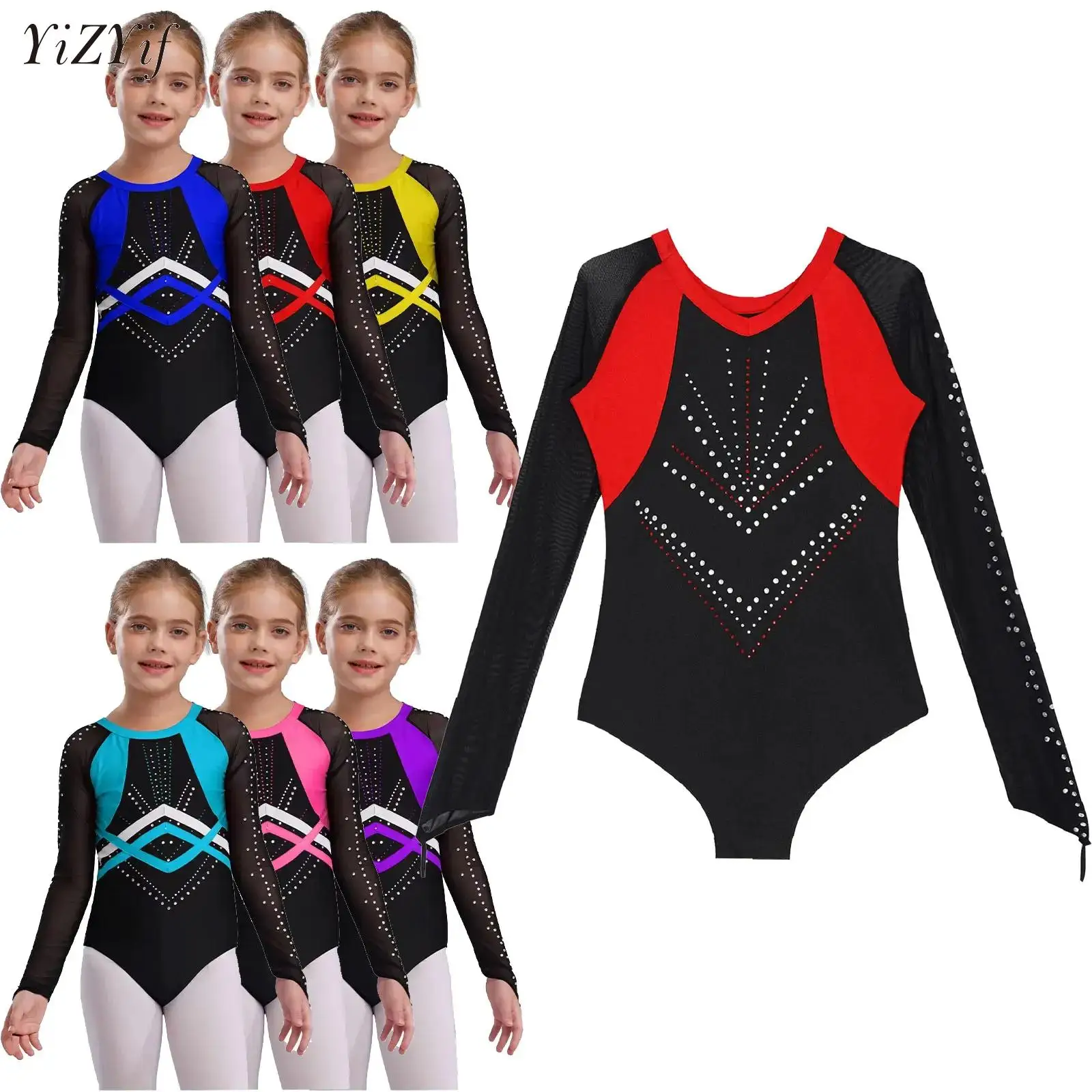 Kids Girls Shiny Rhinestones Gymnastics Acrobatics Leotard Sheer Mesh Long Sleeve Bodysuit for Figure Skating Performance
Kids Girls Shiny Rhinestones Gymnastics Acrobatics Leotard Sheer Mesh Long Sleeve Bodysuit for Figure Skating Performance