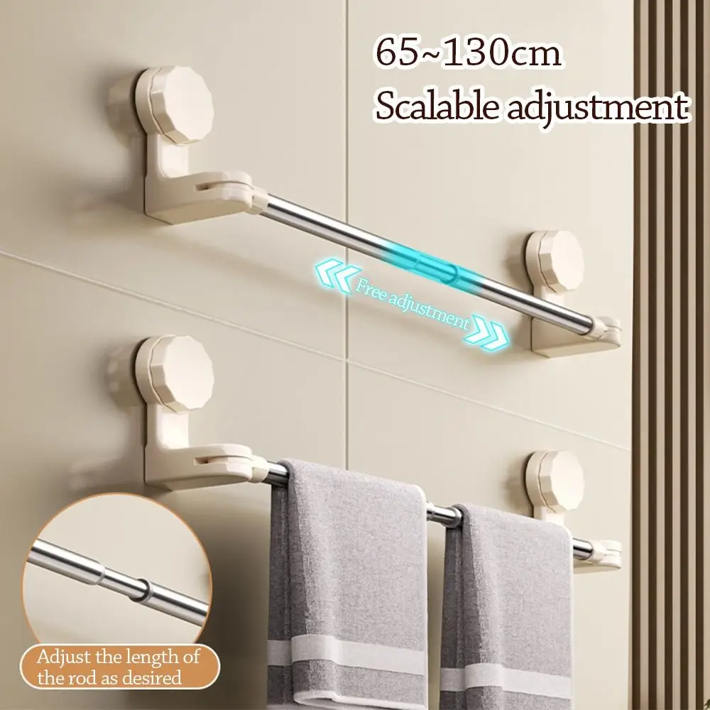 Durable Suction Cup Towel Rack Wall Mounted Retractable Towel Bars Adjustable Multipurpose Bathroom Storage Rod