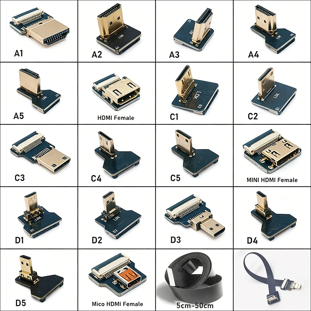 1PCS Ribbon Flat FPV HDMI-Compatible Connector Flexible Cable Raspberry Pi 4 Micro HDTV To HD/Mini HD Female 90 Degree FFC 20pin
1PCS Ribbon Flat FPV HDMI-Compatible Connector Flexible Cable Raspberry Pi 4 Micro HDTV To HD/Mini HD Female 90 Degree FFC 20pin