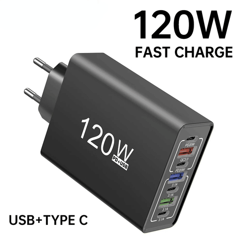 Multi portas usb c carregador 120w tipo c carregamento rápido ue/eua plug carregador de parede para iphone samsung xiaomi huawei telefone adaptador alimentação