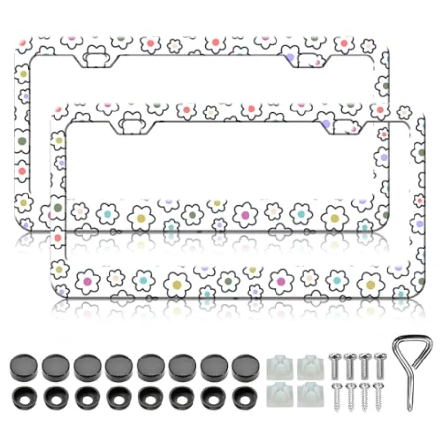 Cute Colorful Floral License Plate Frames - 2 Pack Funny Flower License Plate Holder, Aluminum Metal Rust-Proof Waterproof Car
Cute Colorful Floral License Plate Frames - 2 Pack Funny Flower License Plate Holder, Aluminum Metal Rust-Proof Waterproof Car