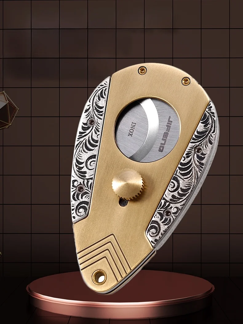 Портативный ретро-резак для сигар JIFENG с острым лезвием из нержавеющей стали в форме веера, инструмент для курения, нож, очки
Портативный ретро-резак для сигар JIFENG с острым лезвием из нержавеющей стали в форме веера, инструмент для курения, нож, очки