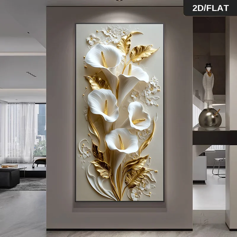 2D Flat Large Modern White Callas & Golden Leaves Canvas Wall Art - Frameless Abstract Canvas Prints for Living Room Decortions
2D Flat Large Modern White Callas & Golden Leaves Canvas Wall Art - Frameless Abstract Canvas Prints for Living Room Decortions
