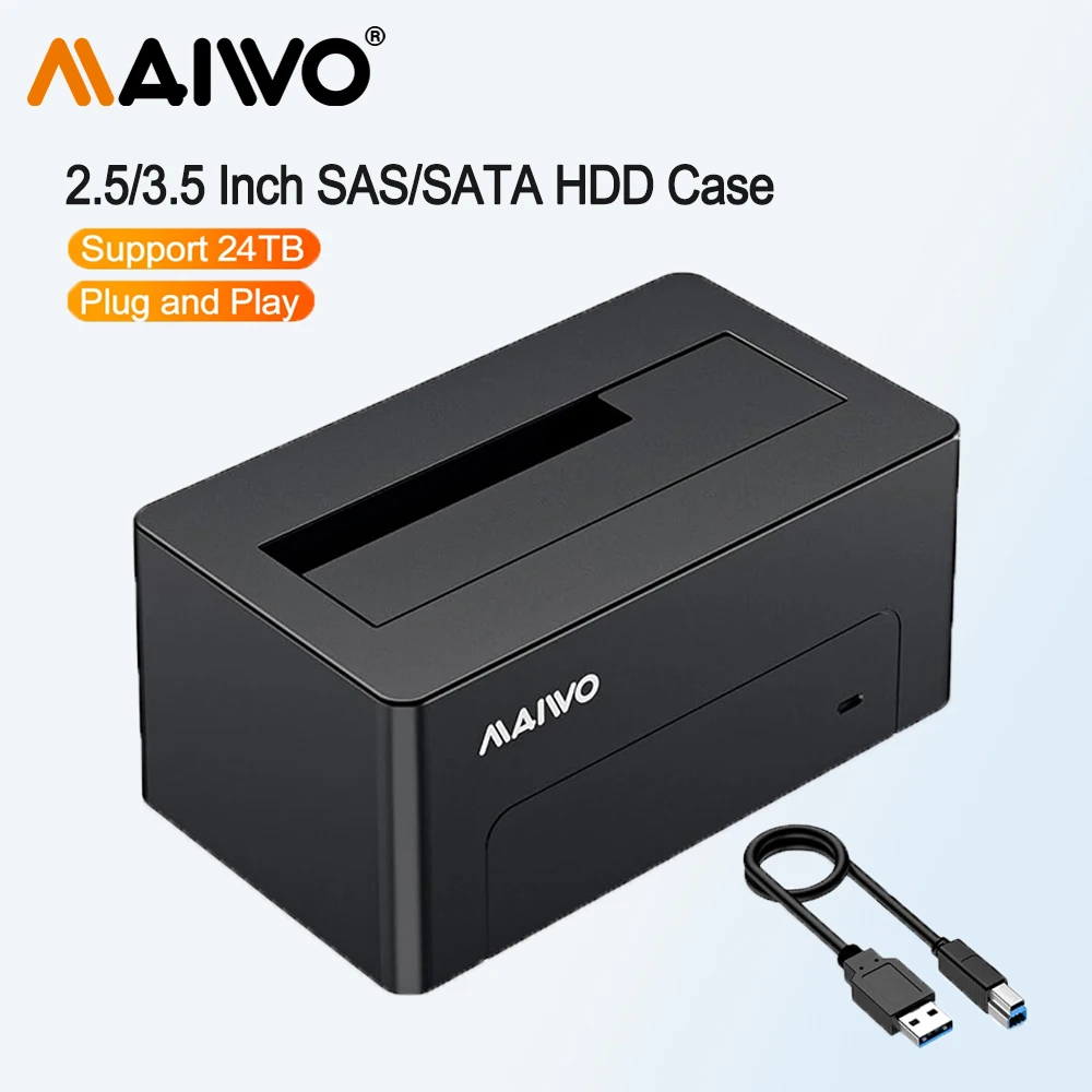 MAIWO SAS to USB3.0 Adapter SAS SATA Hard Drive Enclosure Reader for 2.5 3.5'' HDD SSD 24TB Capacity with 12V/2A Power Tool Free
MAIWO SAS to USB3.0 Adapter SAS SATA Hard Drive Enclosure Reader for 2.5 3.5'' HDD SSD 24TB Capacity with 12V/2A Power Tool Free