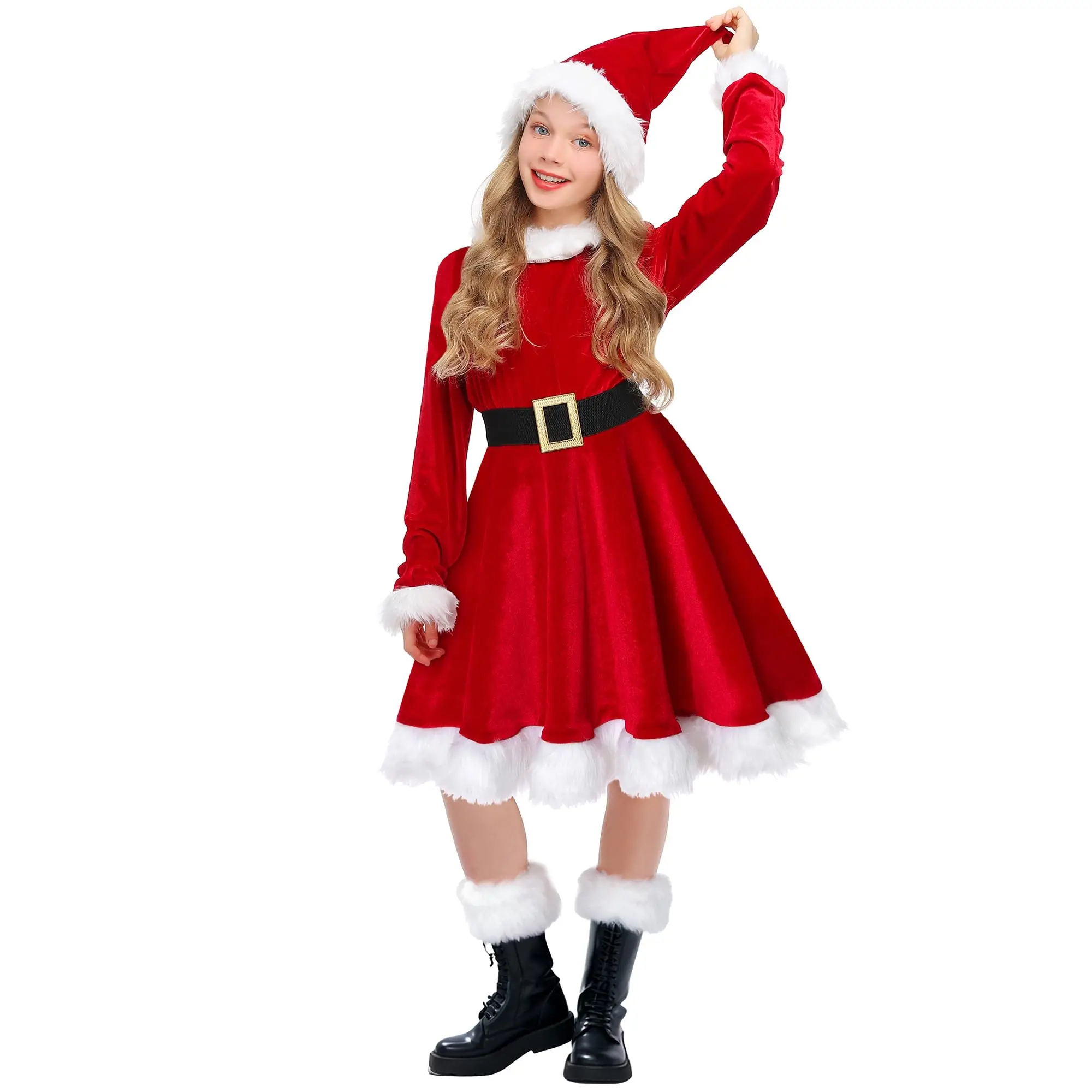 Girls Mrs Santa Costume Red Dress Christmas Holiday Dress Up Outfits with Hat Xmas Cosplay Costume Belt Red Velvet Dress
Girls Mrs Santa Costume Red Dress Christmas Holiday Dress Up Outfits with Hat Xmas Cosplay Costume Belt Red Velvet Dress