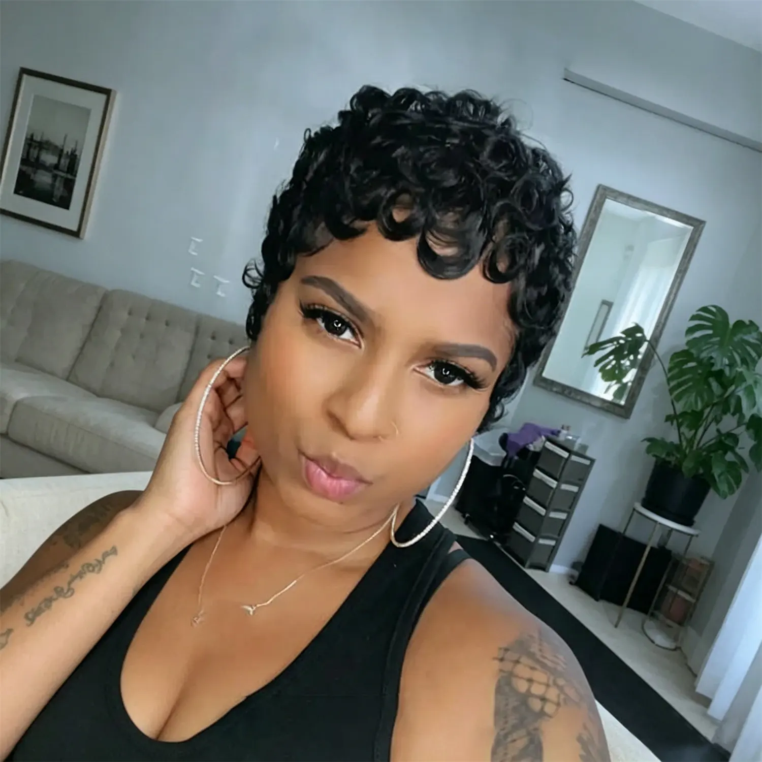 Short Curly Wig for black women Full Machine Made Pixie Cut Wig Human Hair Wig 100% Human Hair Solid Color Breathable Daily Use
Short Curly Wig for black women Full Machine Made Pixie Cut Wig Human Hair Wig 100% Human Hair Solid Color Breathable Daily Use