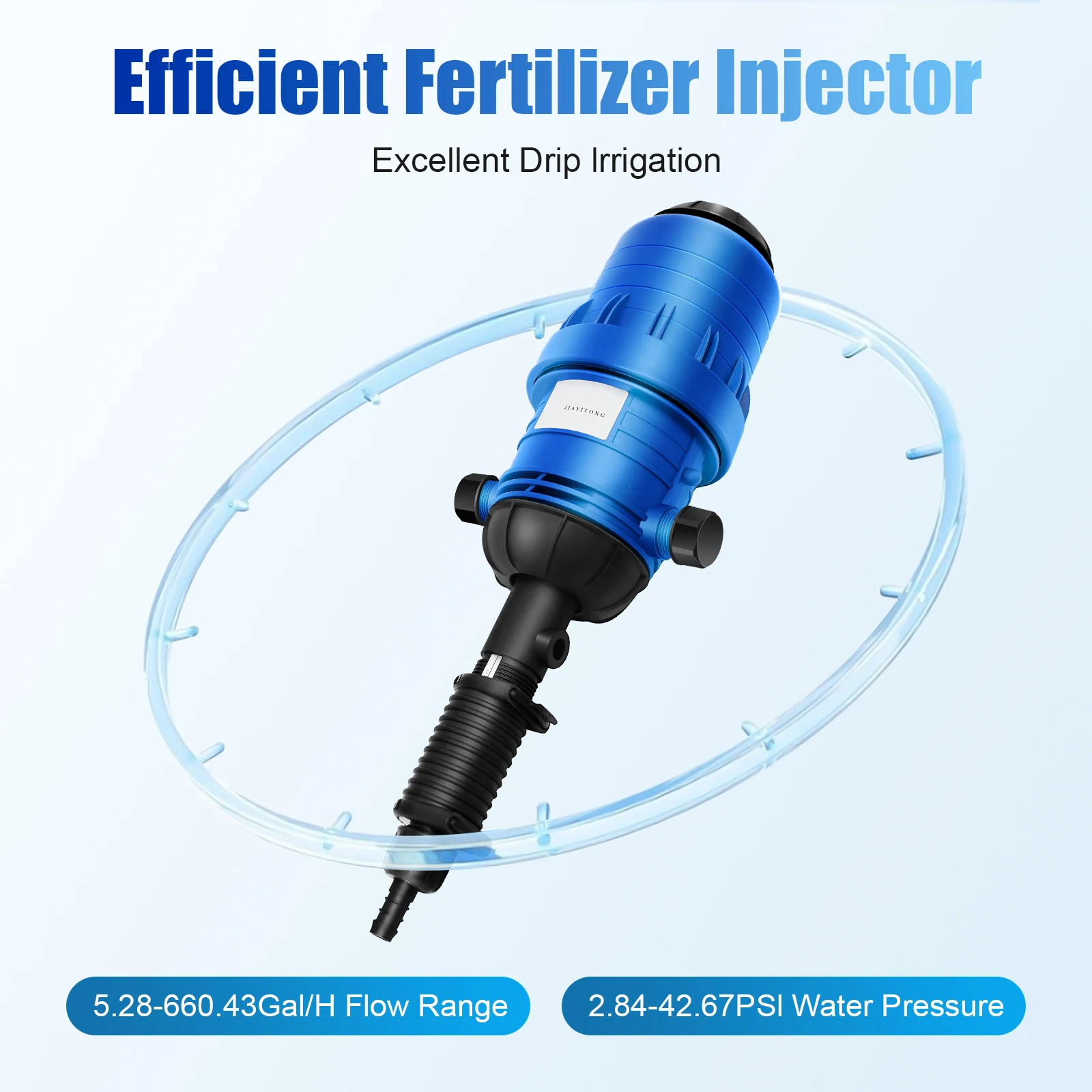 Drip Irrigation Fertilizer Injector Blue, Proportional Dispenser 0.4%-4% Adjustable, Hydraulic Driven for Garden Greenhouse
Drip Irrigation Fertilizer Injector Blue, Proportional Dispenser 0.4%-4% Adjustable, Hydraulic Driven for Garden Greenhouse