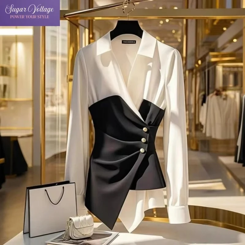 French Elegant Black White Shirt Women's Look Youngerm Fashion Fake Two-piece Blouse Female Turn-down Collar Office Lady Clothes
French Elegant Black White Shirt Women's Look Youngerm Fashion Fake Two-piece Blouse Female Turn-down Collar Office Lady Clothes