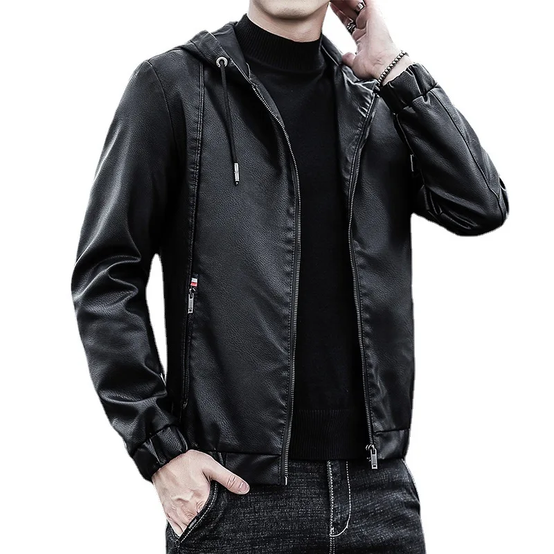 High Quality Men's Hooded Slim Leather Jacket Casual Streetwear Zipper Outerwear New Autumn Winter Men Motorcycle Leather Coat
High Quality Men's Hooded Slim Leather Jacket Casual Streetwear Zipper Outerwear New Autumn Winter Men Motorcycle Leather Coat