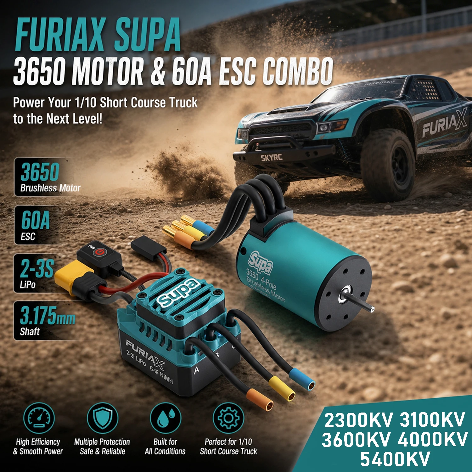 SKYRC Brushless Motor FuriaX Supa 3650 Motor & 60A ESC Combo 2-3S 3.175mm For 1/10 Touring Buggy Short Course Truck Car Parts
SKYRC Brushless Motor FuriaX Supa 3650 Motor & 60A ESC Combo 2-3S 3.175mm For 1/10 Touring Buggy Short Course Truck Car Parts