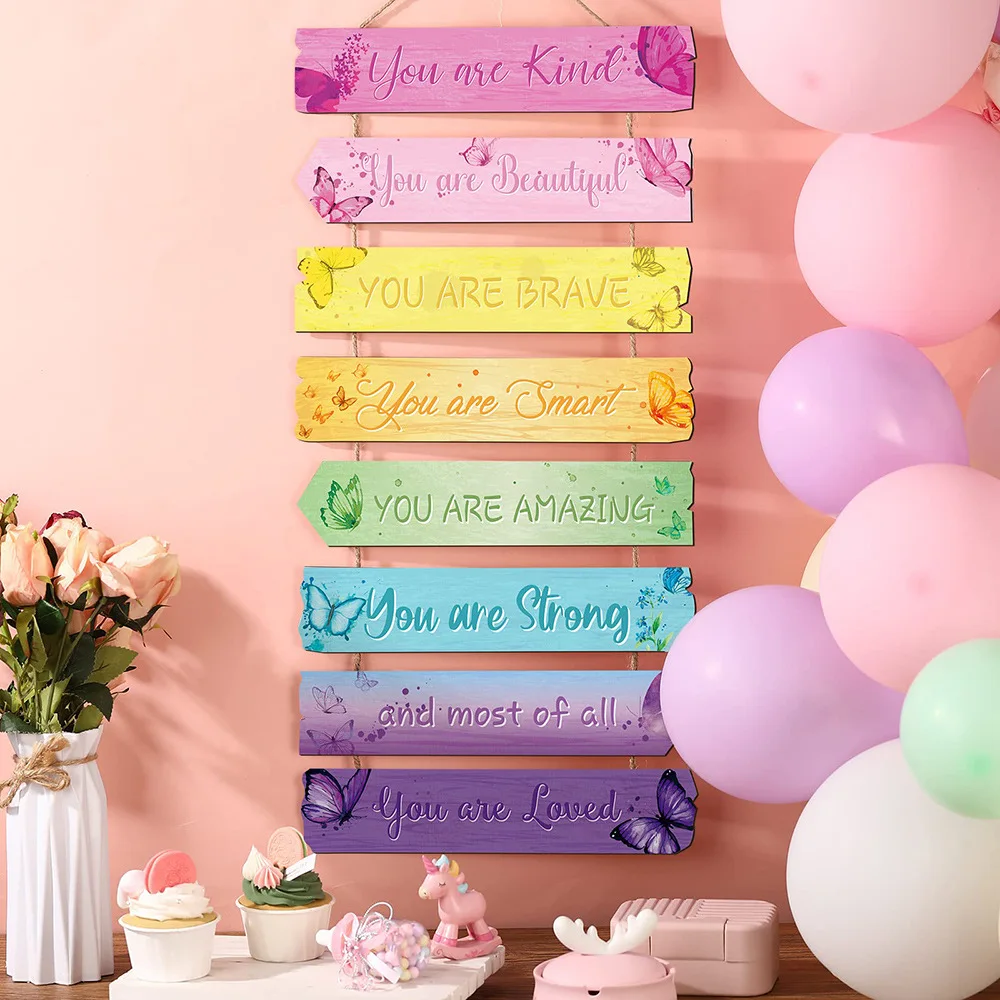 Wooden Hanging Rainbow Doorplate Encouraging Positive Wall Decoration Butterflies Door Tag for Girl Room Praising Friend's Gift
Wooden Hanging Rainbow Doorplate Encouraging Positive Wall Decoration Butterflies Door Tag for Girl Room Praising Friend's Gift