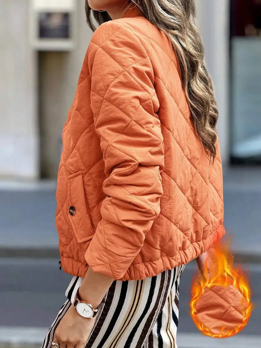 Women's Orange Quilted Long Sleeve Zip-Up Casual Jacket for Autumn Winter
Women's Orange Quilted Long Sleeve Zip-Up Casual Jacket for Autumn Winter