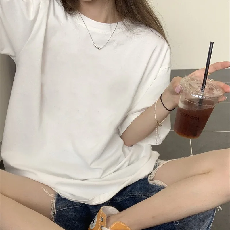 Short Sleeved T-shirt with Pure White Cotton Bottom for Women Loose Outerwear Versatile Top Student Large Size New Summer 2024
Short Sleeved T-shirt with Pure White Cotton Bottom for Women Loose Outerwear Versatile Top Student Large Size New Summer 2024