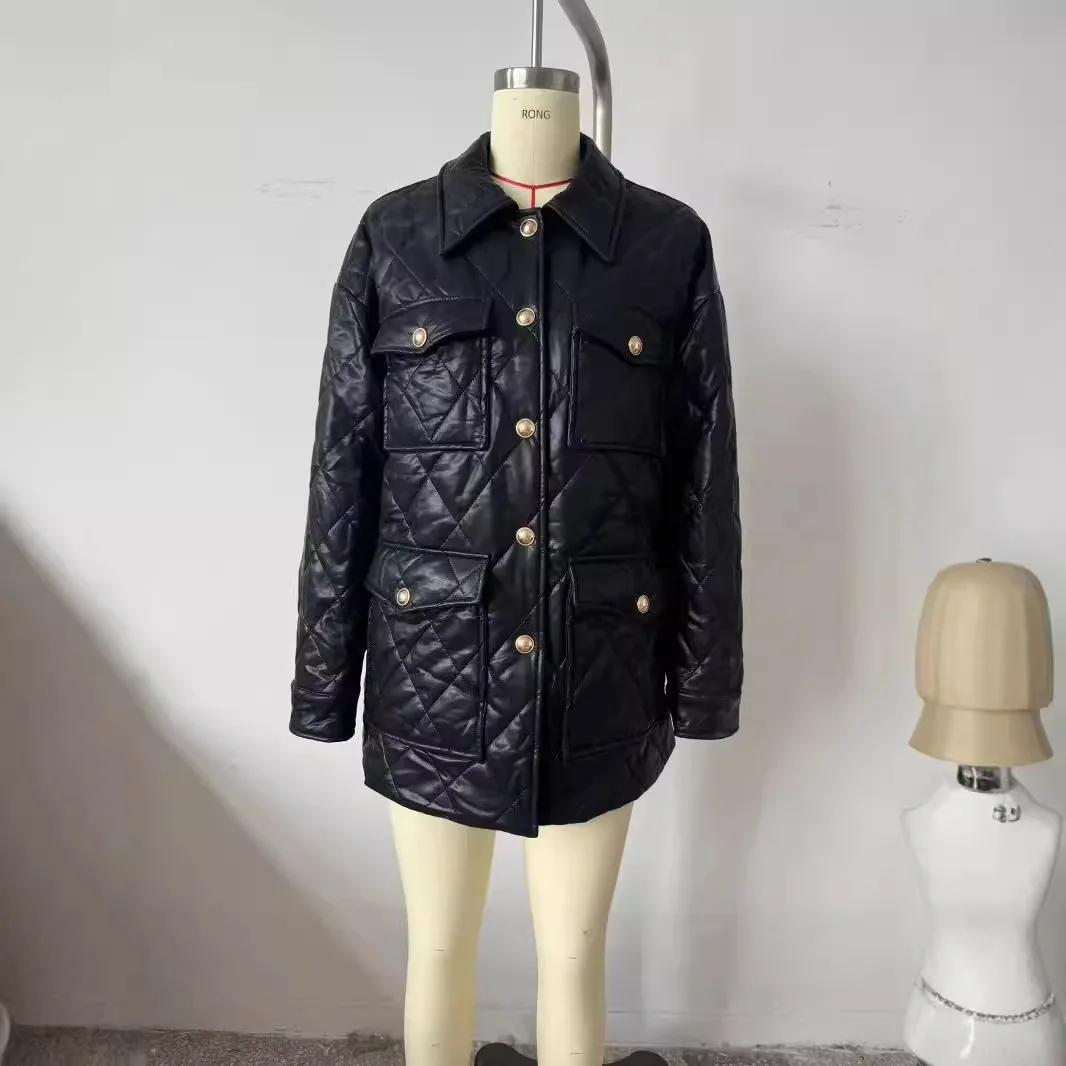 Warm Cotton Jacket Women's Winter Outerwear Faux Leather Stitched Cotton Coat Medium Length European Style
Warm Cotton Jacket Women's Winter Outerwear Faux Leather Stitched Cotton Coat Medium Length European Style