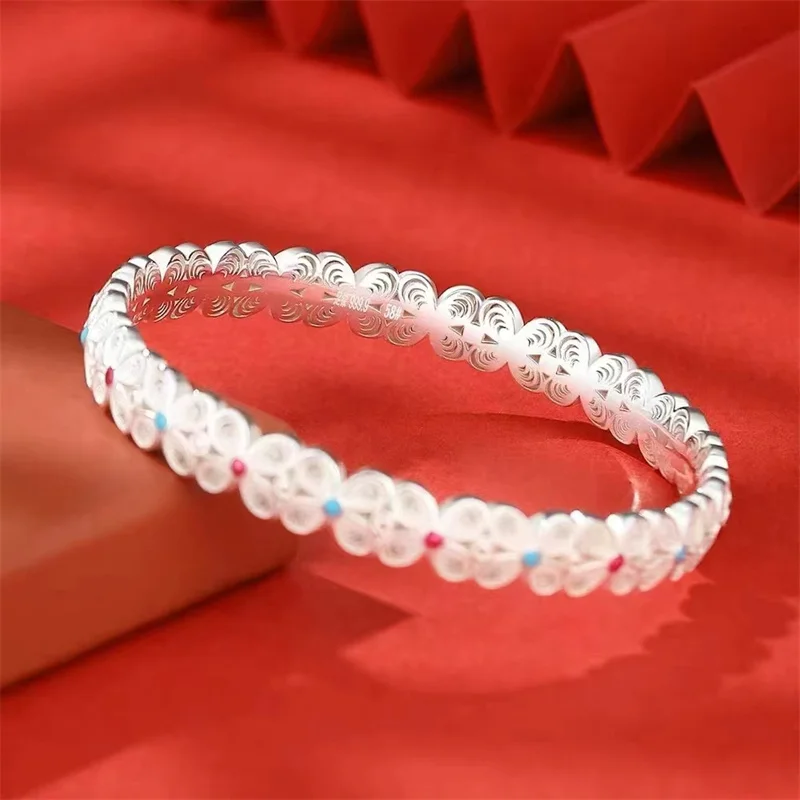 999 Purple Wax Four Leaf Flower Pure Silver Bracelet Enamel Antique Closed End Silver Jewelry Women's Bracelet Gift
999 Purple Wax Four Leaf Flower Pure Silver Bracelet Enamel Antique Closed End Silver Jewelry Women's Bracelet Gift
