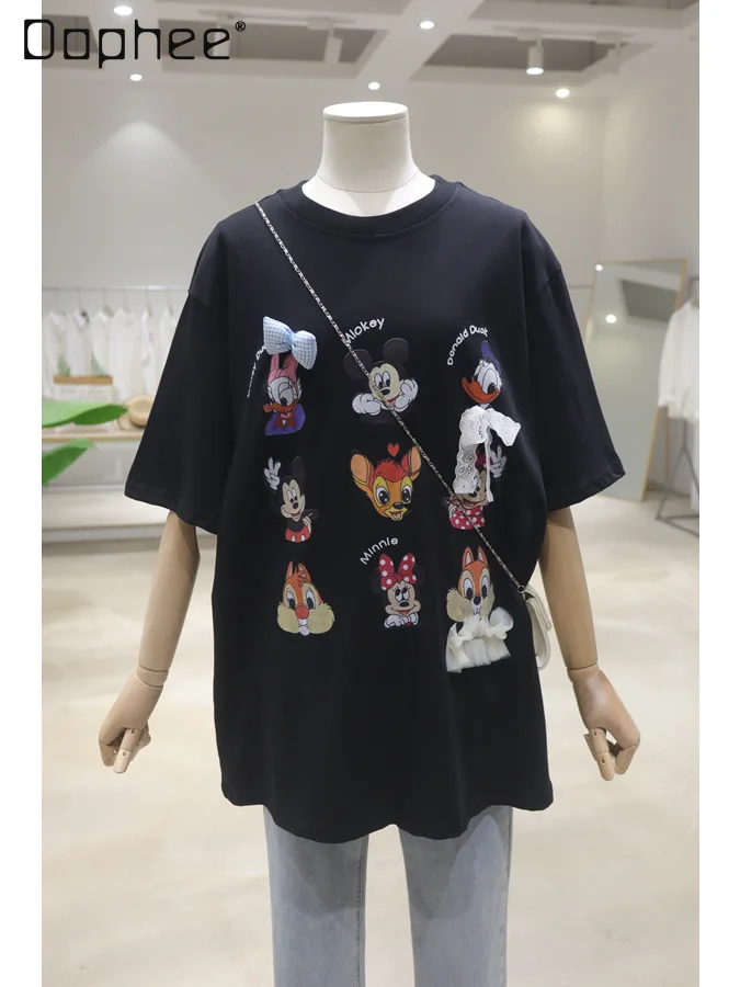 Sweet Lace Bow Pendant Cartoon Printed Top 2025 Summer Loose Medium and Long Cotton Short-sleeved T-shirt Women Kawaii Clothes
Sweet Lace Bow Pendant Cartoon Printed Top 2025 Summer Loose Medium and Long Cotton Short-sleeved T-shirt Women Kawaii Clothes