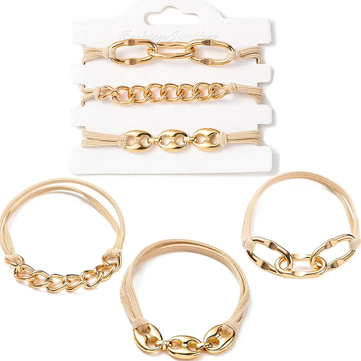 Bracelet Hair Ties With Gold Silvery and Beige Elastic,2 in 1 No Crease Hair Ponytails & Elastic
Bracelet Hair Ties With Gold Silvery and Beige Elastic,2 in 1 No Crease Hair Ponytails & Elastic
