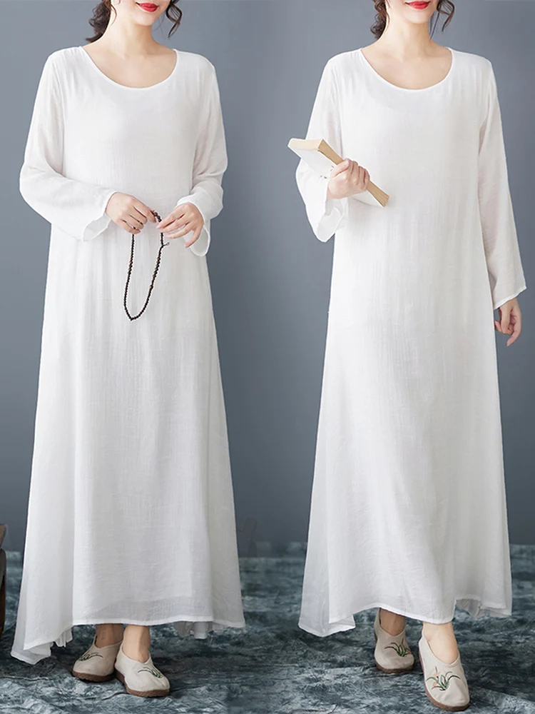 Elegant Long Sleeve White Chiffon Dress Loose Fit Large Size Spring Summer Simple Buddhist Worship Style Women's Clothing
Elegant Long Sleeve White Chiffon Dress Loose Fit Large Size Spring Summer Simple Buddhist Worship Style Women's Clothing