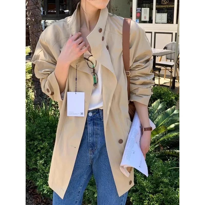 SuperAen Korean Style Autumn New Women Vintage Stand-up Collar Single-breasted Loose Casual Mid-length Solid Color Trench Coats
SuperAen Korean Style Autumn New Women Vintage Stand-up Collar Single-breasted Loose Casual Mid-length Solid Color Trench Coats