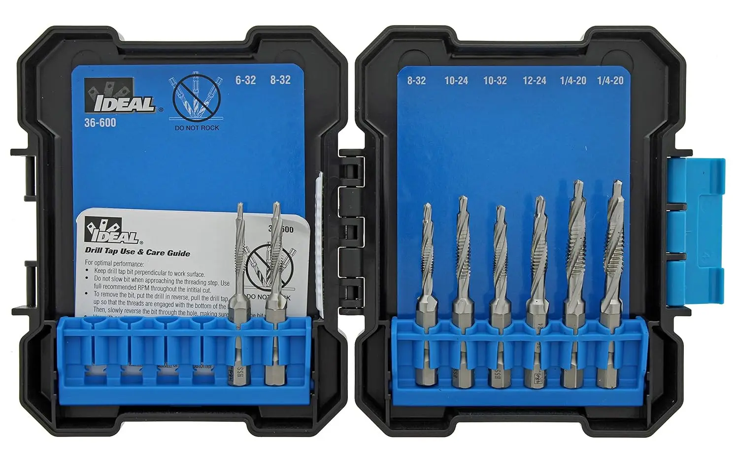 Electrical 36-600 Standard Drill/Taps - (8 Piece) 1/4 in. Hex Shank, Drilling, Tapping, HSS Bit Kit
Electrical 36-600 Standard Drill/Taps - (8 Piece) 1/4 in. Hex Shank, Drilling, Tapping, HSS Bit Kit
