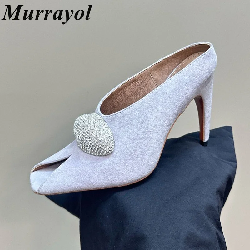 Cow Suede Peep Toe High-heel Slippers Women's Solid Color Rhinestone Decor Mules Summer Vacation Shoes Sexy Pumps Dress Shoes
Cow Suede Peep Toe High-heel Slippers Women's Solid Color Rhinestone Decor Mules Summer Vacation Shoes Sexy Pumps Dress Shoes
