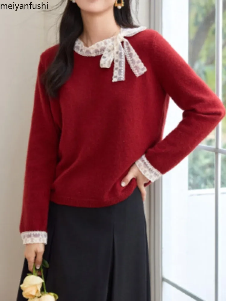 Gentle Lace Ribbon Spring Fall Splicing Sweater for Women Loose Sweet Soft Sticky Knitted All-match Fashion Long Sleeved Chic
Gentle Lace Ribbon Spring Fall Splicing Sweater for Women Loose Sweet Soft Sticky Knitted All-match Fashion Long Sleeved Chic