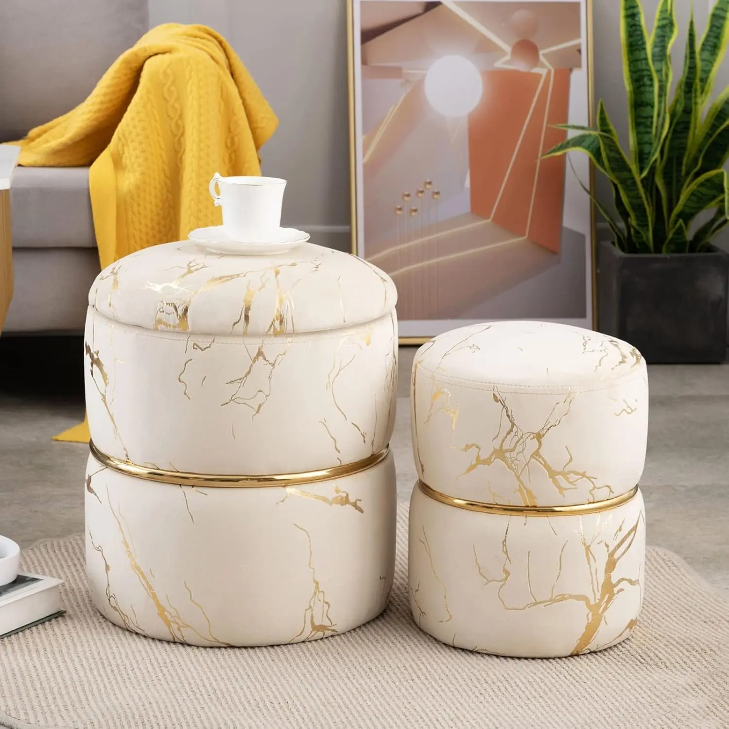 Round Storage Ottoman Set Of 2, Modern Luxury Foil Stamping Velvet Vanity Stool Chairs Coffee Table, Upholstered Foot Rest For
Round Storage Ottoman Set Of 2, Modern Luxury Foil Stamping Velvet Vanity Stool Chairs Coffee Table, Upholstered Foot Rest For