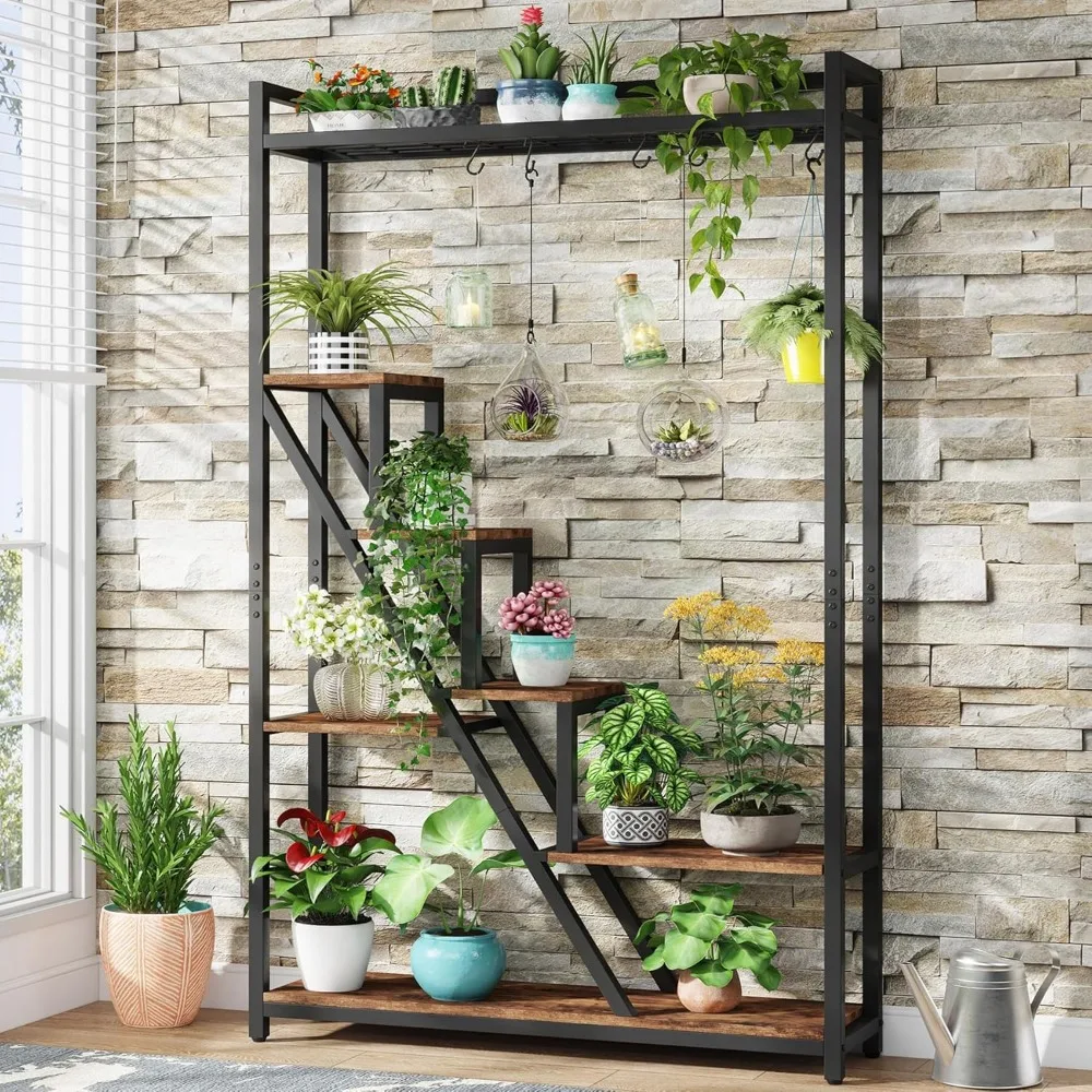 70.9" Tall Indoor Plant Stand, 7-Tier Large Plant Shelf with 5 S-Hooks, Industrial Wood Flower Stand Display Rack for Indoor
70.9" Tall Indoor Plant Stand, 7-Tier Large Plant Shelf with 5 S-Hooks, Industrial Wood Flower Stand Display Rack for Indoor