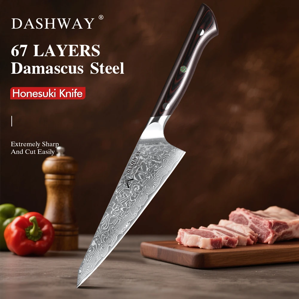 DASHWAY 6-inch Japanese Style Honesuki Chef Knife Damascus Steel Slicer Meat Utility Fruit Professional Kitchen Bunka Knives
DASHWAY 6-inch Japanese Style Honesuki Chef Knife Damascus Steel Slicer Meat Utility Fruit Professional Kitchen Bunka Knives