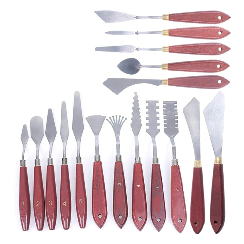 17 Pcs Stainless Steel Palette Knife Set, Thin and Flexible Art Tools with Wooden Handle for Painting, Color Mixing
17 Pcs Stainless Steel Palette Knife Set, Thin and Flexible Art Tools with Wooden Handle for Painting, Color Mixing