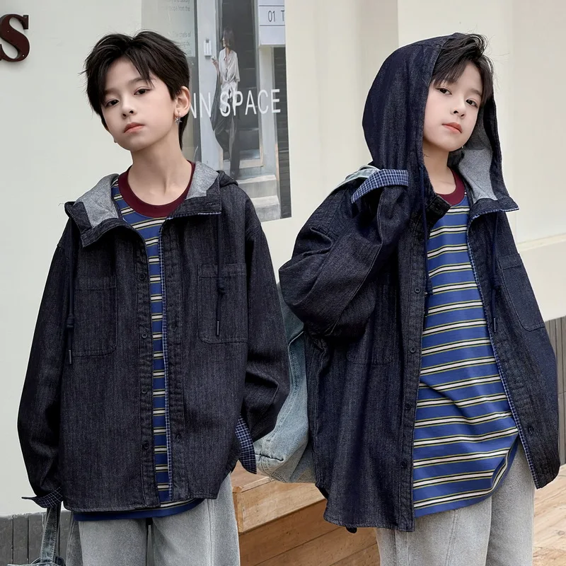 Korean Loose Style Children's Vintage Gradient Blue Black Denim Jacket for Teen Boy Cool Jeans Coat kids Spring Autumn Outerwear
Korean Loose Style Children's Vintage Gradient Blue Black Denim Jacket for Teen Boy Cool Jeans Coat kids Spring Autumn Outerwear