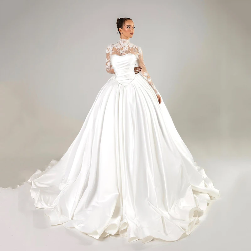 Eightree Белые свадебные платья трапециевидной формы принцессы с высоким воротом и длинными рукавами, кружевное свадебное платье, вечерние свадебные бальные платья для выпускного вечера по индивидуальному заказу
Eightree Белые свадебные платья трапециевидной формы принцессы с высоким воротом и длинными рукавами, кружевное свадебное платье, вечерние свадебные бальные платья для выпускного вечера по индивидуальному заказу