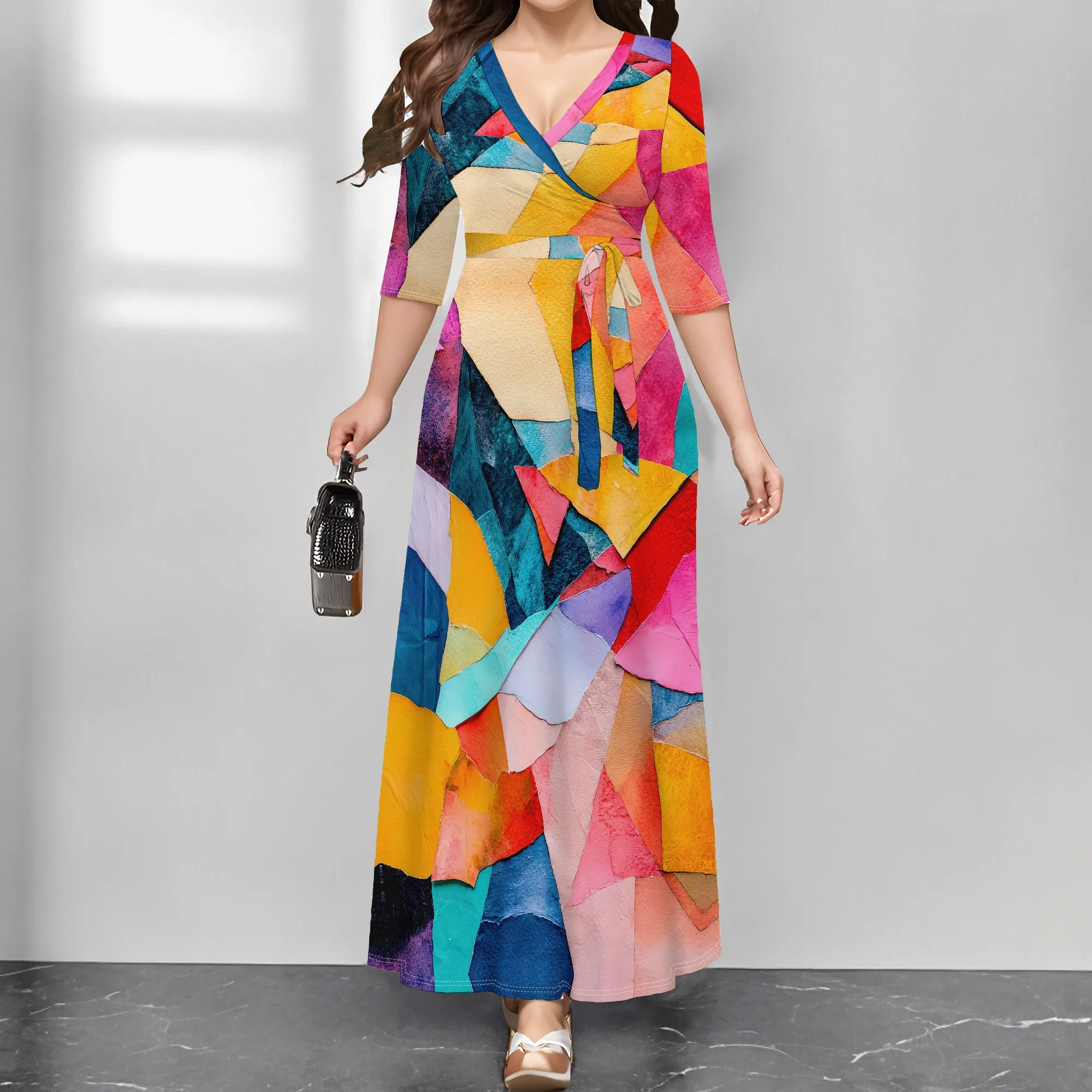 Women's Colorful Abstract Print Maxi Dress V-Neck Half Sleeve A-line Dress with Belt for Holiday Vacation Wear XS-3XL
Women's Colorful Abstract Print Maxi Dress V-Neck Half Sleeve A-line Dress with Belt for Holiday Vacation Wear XS-3XL