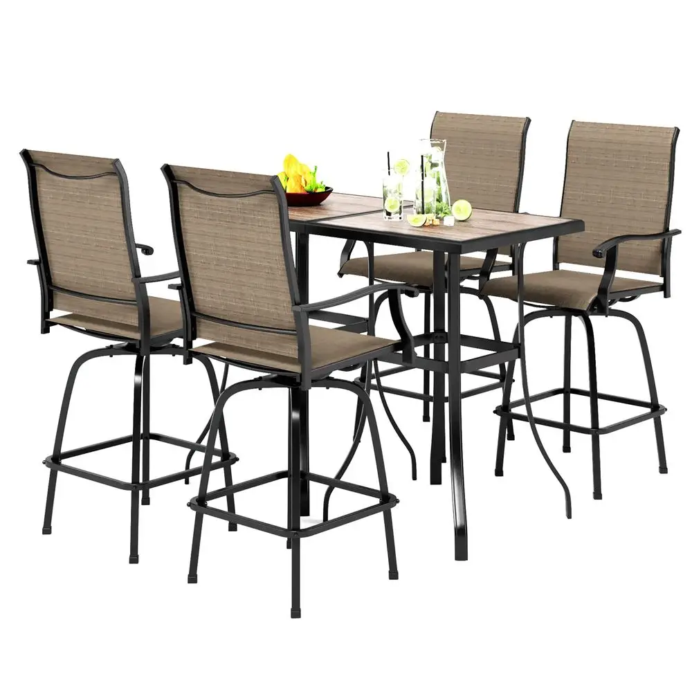 Outdoor Patio Bar Set of 6, Patio Bar Table and Chair Set with Textilene Outdoor Swivel Bar Stools and Wood Like Bar Table, All
Outdoor Patio Bar Set of 6, Patio Bar Table and Chair Set with Textilene Outdoor Swivel Bar Stools and Wood Like Bar Table, All
