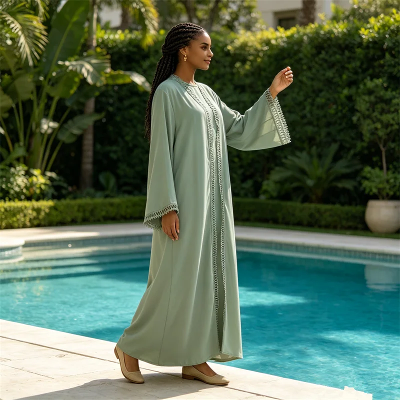 Lace Muslim Set Women Kimono Cardigan Long Dress Dubai Abaya Turkey Kaftan Islam Jalabiya Kebaya Femme Marocain Caftan Ensembles
Lace Muslim Set Women Kimono Cardigan Long Dress Dubai Abaya Turkey Kaftan Islam Jalabiya Kebaya Femme Marocain Caftan Ensembles