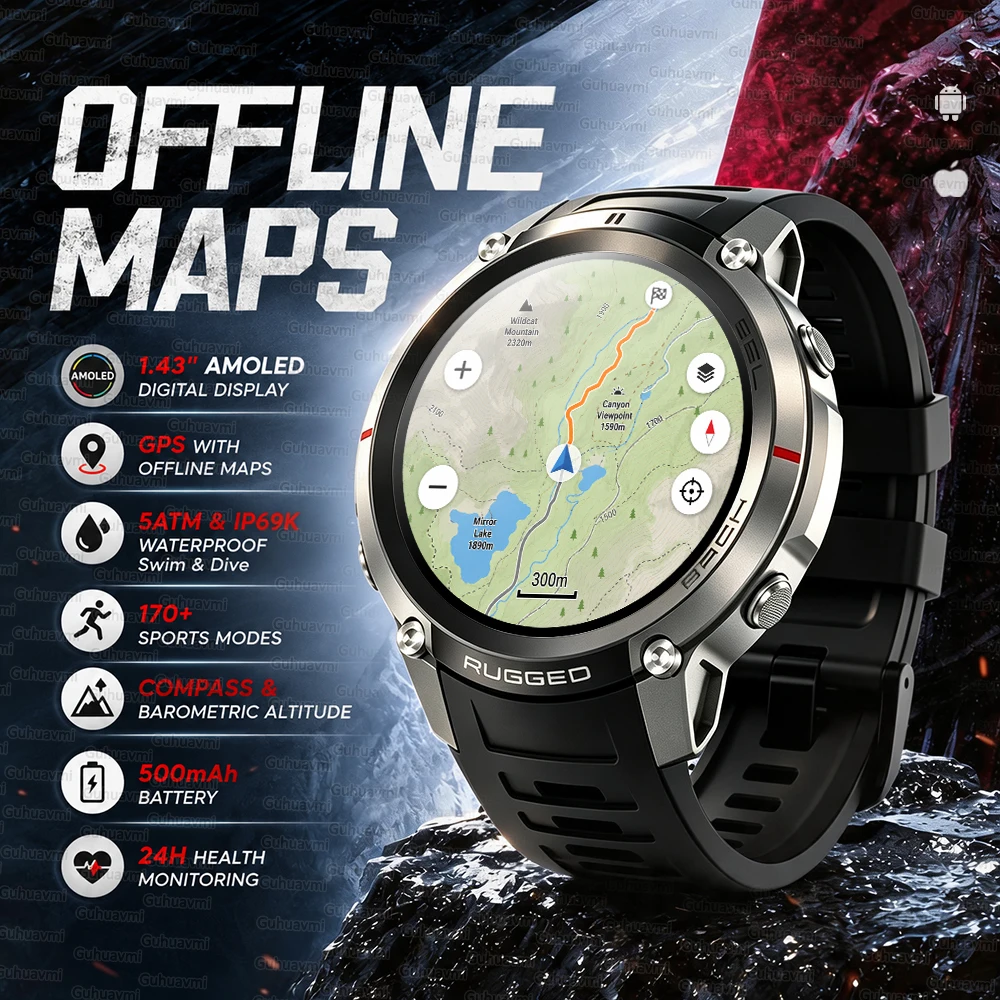 2026 GPS Smart Watch with Offline Maps 5ATM Waterproof Bluetooth Call Compass Altimeter 170+ Sport Modes Fitness Watch Men Women
2026 GPS Smart Watch with Offline Maps 5ATM Waterproof Bluetooth Call Compass Altimeter 170+ Sport Modes Fitness Watch Men Women