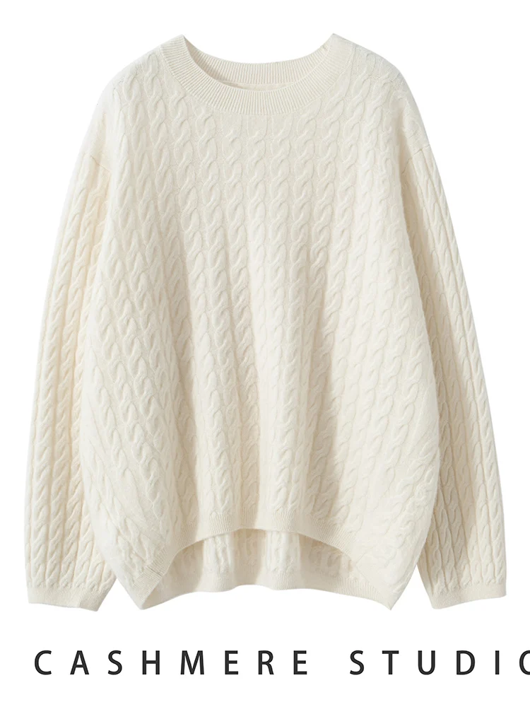 Chic Women 100% Cashmere Sweater O-Neck Pullover Cable Knit Short Front Long Back Vintage Style Loose Knitwear Autumn Winter Top
Chic Women 100% Cashmere Sweater O-Neck Pullover Cable Knit Short Front Long Back Vintage Style Loose Knitwear Autumn Winter Top